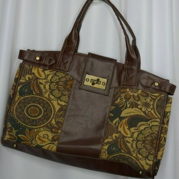 Braciano Large handbag shoulder tote brown floral paisley tapestry pattern - Picture 2 of 9